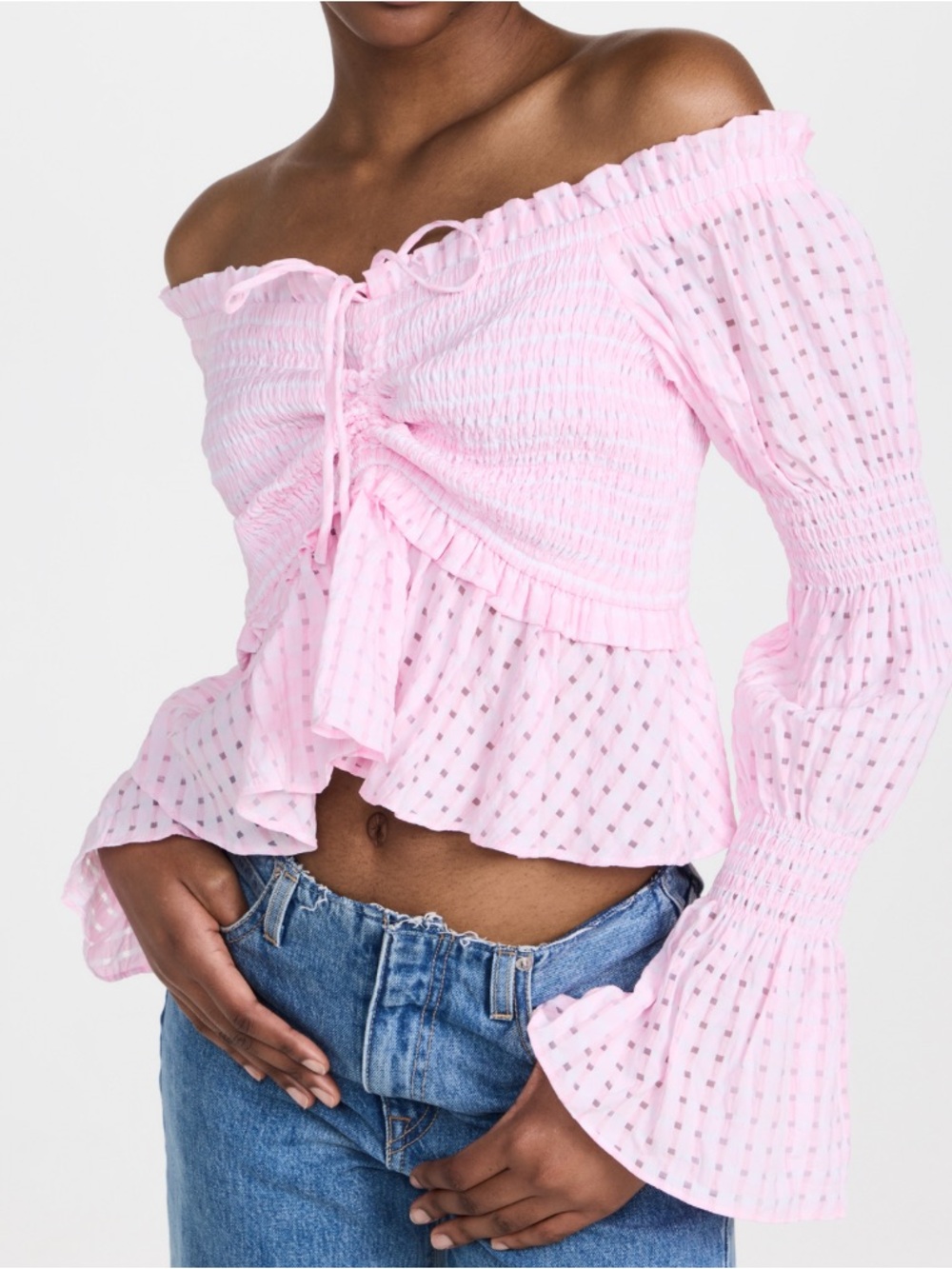 NWT English Factory Pink Smocked Off Shoulder Top Size M